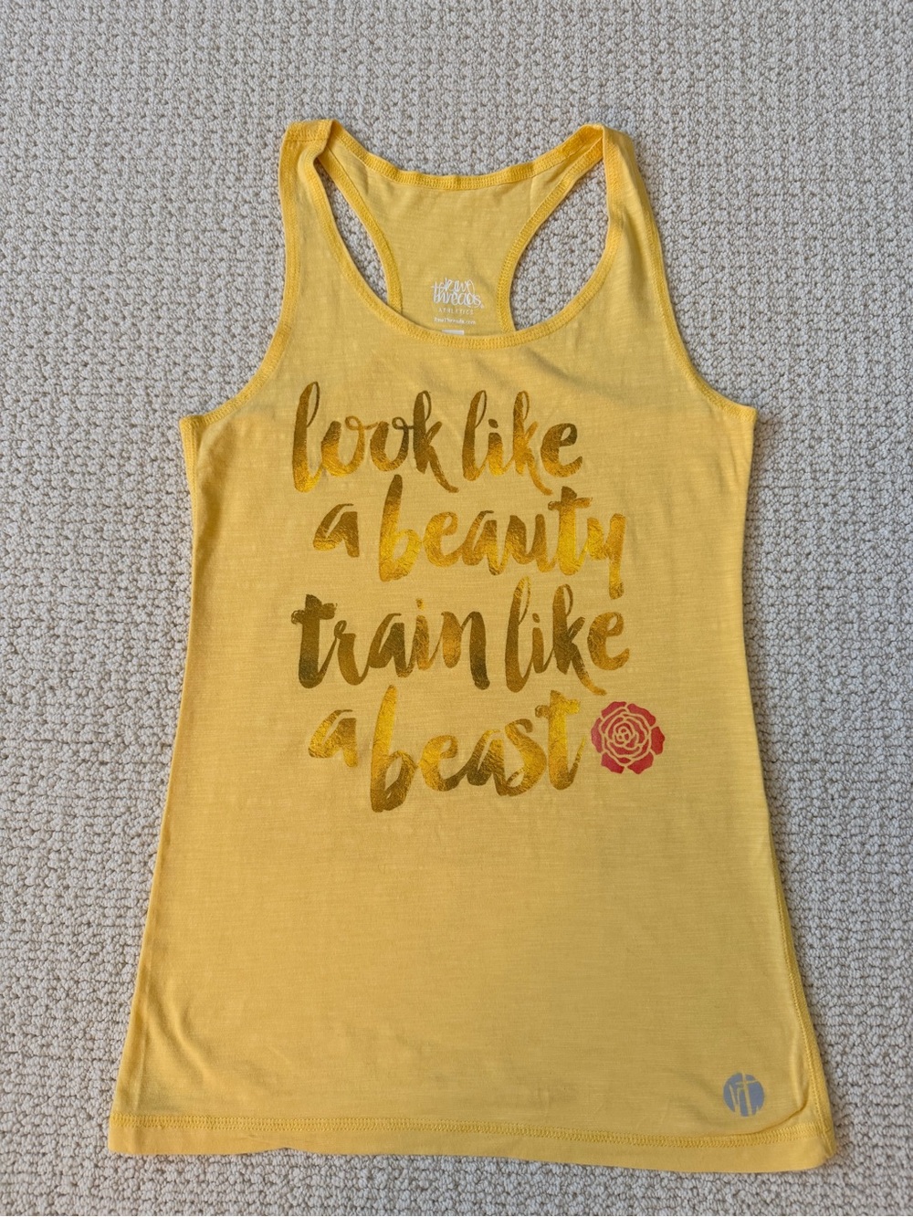 Raw Threads XS Look Like a Beauty Train Like a Beast Yellow Racerback Tank Top